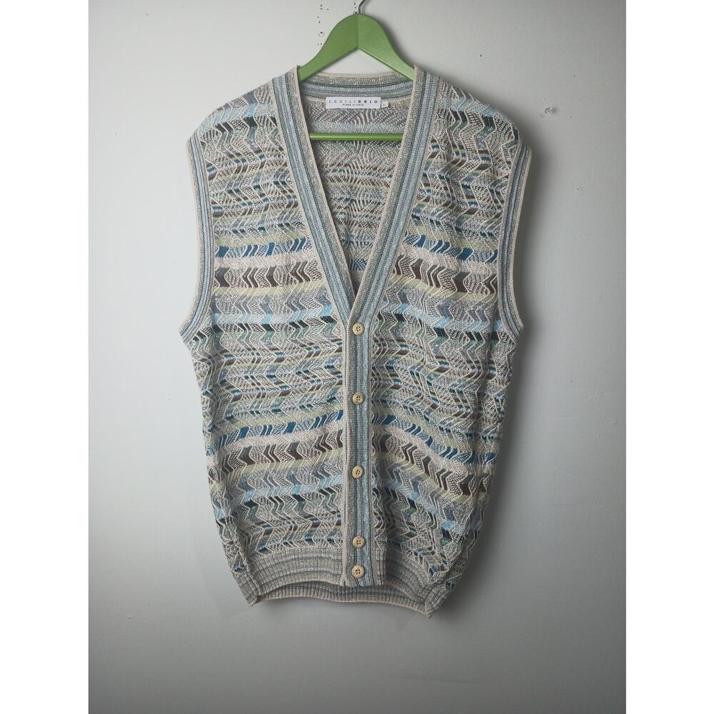 Men's Fair Isle Cardigan Vest Equili‎ Brio Button Front Large Cottage core boho